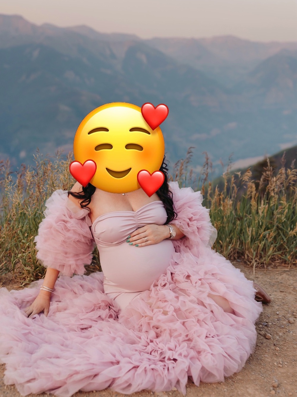 Pink Ruffled Maternity Gown with Tulle Train